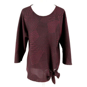 Chicos Easywear Top 2 Womens Large Burgundy Side Tie Crinkle Fabric Blouse